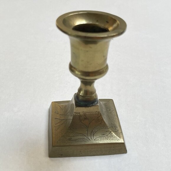 Brass Candle Holder Vintage Taper Stick Square Base Mid Century Home Decor - Picture 2 of 9